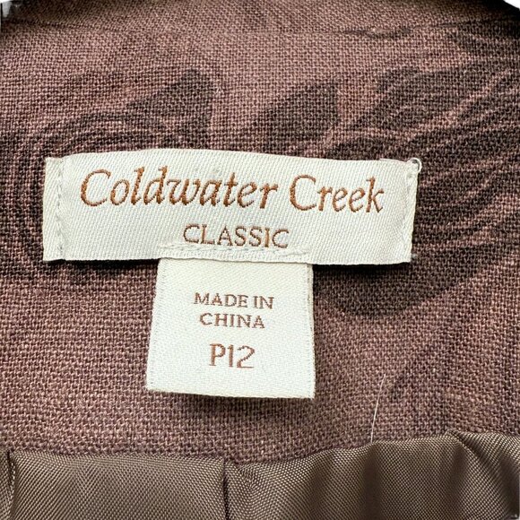 COLDWATER CREEK Linen Blend Blazer 12 Petite Womens Plum Floral Jacket Boho Arts - Picture 4 of 8
